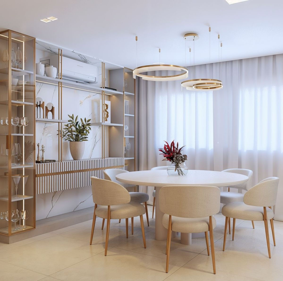 Luxury Dining Suite with Statuario Marble Table & Fluted Cabinet #11